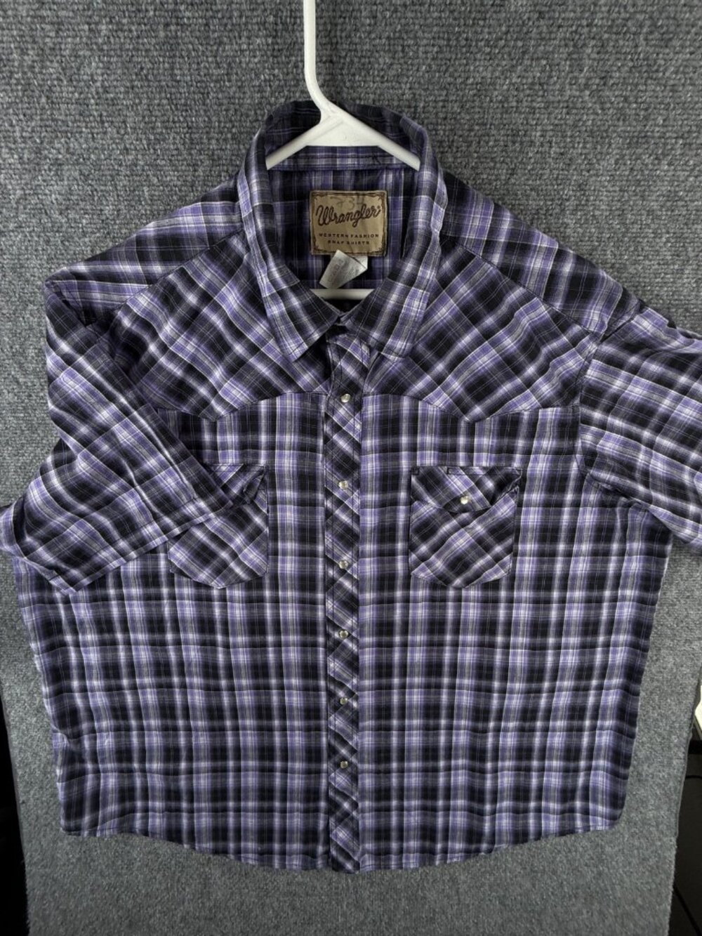 Wrangler Short Sleeve Purple Plaid Men Pearl Snap Up Shirt Adult Western 2XL